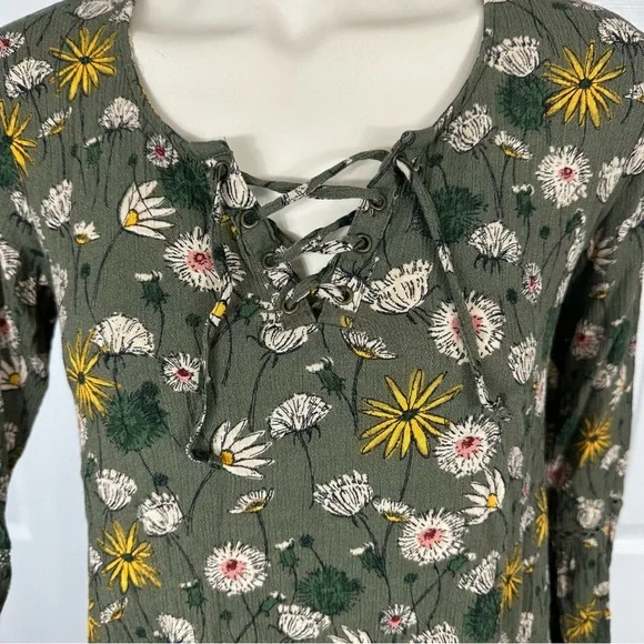 MOSSIMO SUPPLY CO mini dress TUNIC TOP floral boho print olive green gold S - Picture 4 of 6